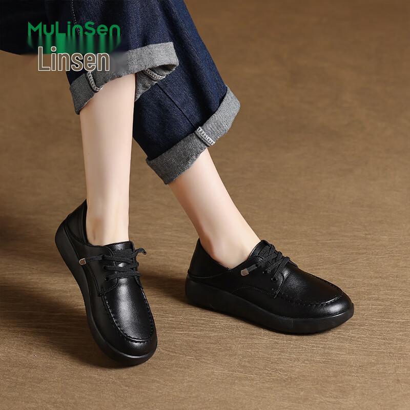 MULINSEN Women s Soft Sole Leather Loafers 37 чёрный