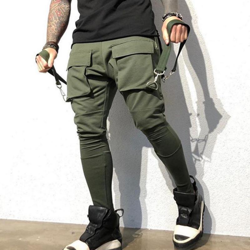 Men's Side Zipper Pocket Drawstring Pants Casual Sports Work Pants Jogger Pants
