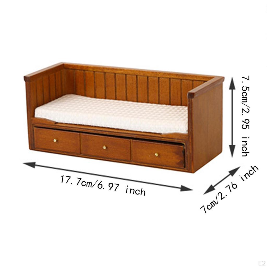 1/12 Dollhouse Single Bed Miniature Furniture Room DIY Accs Tiny with Storage Drawer for Gift