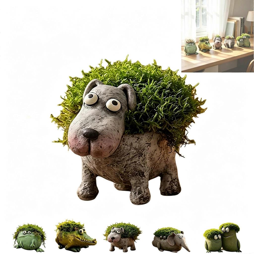 Frog Pen Holder for Desk, Cute Resin Flower Pot & Pencil Cup, Holds 10 Pens, Vintage Stacked Frog Figurine with Removable Grass, Desk Organizer for Of
