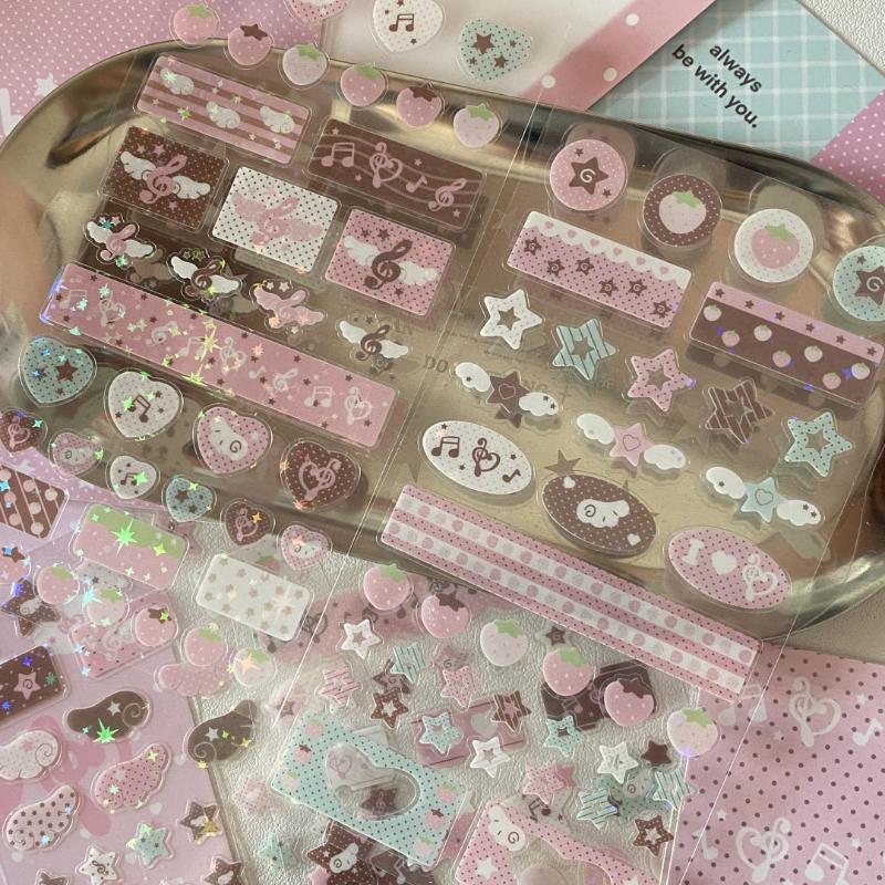 Kawaii Musical Note Strawberry Glitter Sticker For Phone Camera Handbook Sticker Cute Diy Decoration Sticker Girls Gift