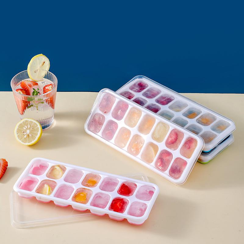 1Pcs Silicone Square 14 Cube Easy Release Ice Cube Molds Ice Cube Tray Mold With Lid Kitchen Bar Diy Iced Cocktail Freeze Tool