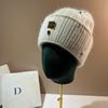 Minmin Light Luxury Small Fragrant Wind Water Drop Diamond Plush Ear Protection Hat Winter Warm Rabbit Hair Knitted Hat Women
