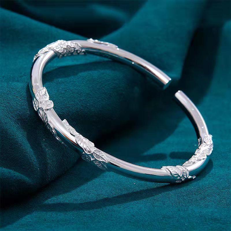 

Белый Медный Посеребренный Цветочный Браслет-Манжета - Коллекция Три Жизни Три Мира Универсальный Браслет для Женщин белый