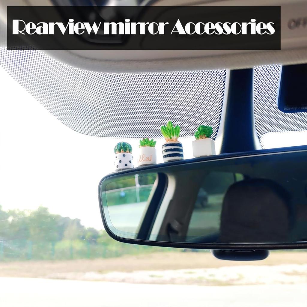 Cute Succulent Plant Car Ornaments for Dashboard, Flower Pots Rear View Mirror Accessories Center Screen Decoration, Dashboard Decor Car Accessories