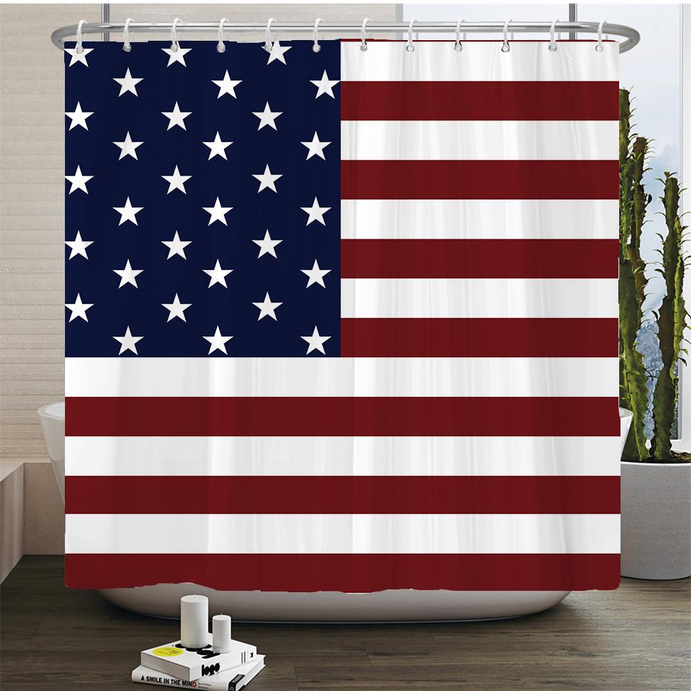 Tenda da Doccia Stampata con Bandiera Stile Americano Tende da Bagno Poliestere Impermeabile Tenda da Bagno con Ganci Grande formato Tessuto da Parete