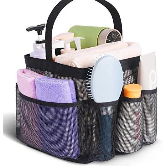 Large Capacity Portable Bathroom Organizer 8 Pocket Textile Hanging Bag for Dorm Shower Bedroom Gym Beach 22x22x25cm Black