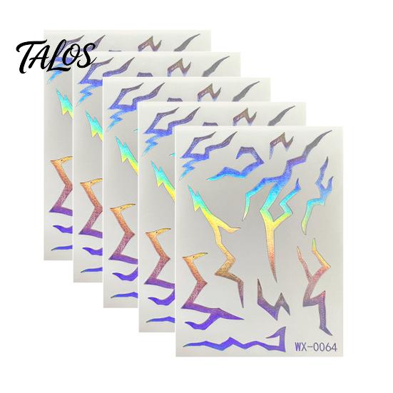 Talos 5 Sheets Holographic Lightning Tattoos, Waterproof Flash Temporary Stickers, Full Color Body Art for Festival Party