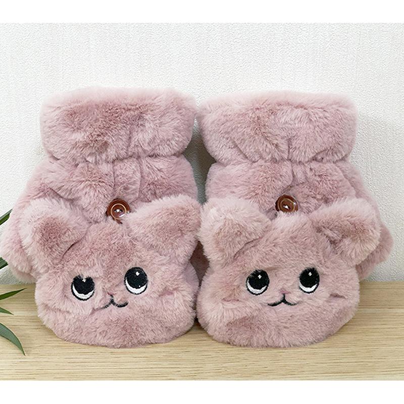 Damen Winter Plüsch Katze Fäustlinge Fingerlose Handschuhe Plüsch Warme Handschuhe Winter Weiche Verdickte Handschuhe Mädchen Halbfinger