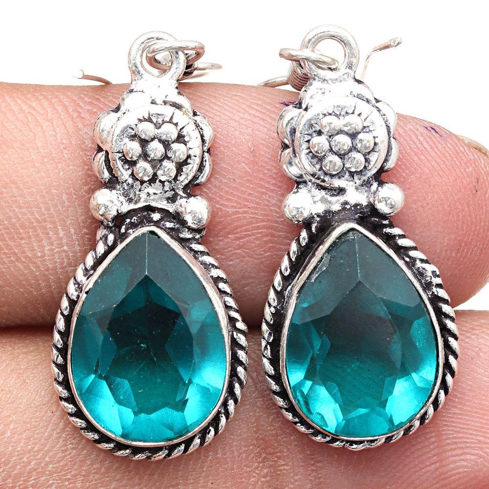 Chrome Diopside Gemstone Handmade Gift For Her Silver Jewelry Earrings 1.5''