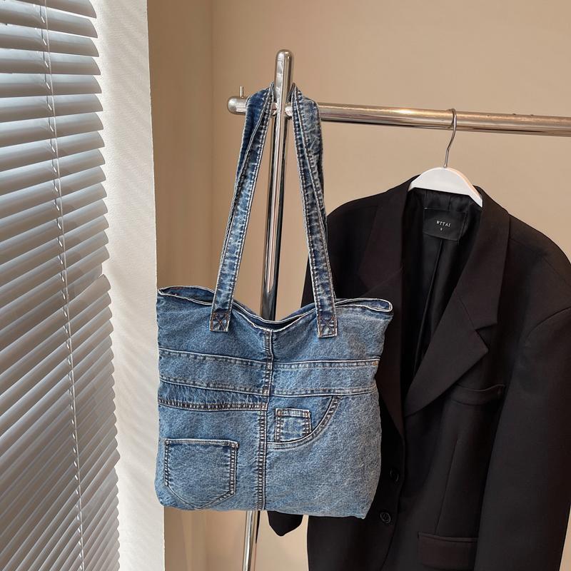 Vintage Large Capacity Denim Bag Women's Shoulder Bag Student Class Bag
