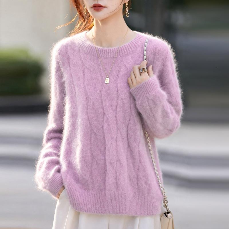 Wollplüsch Strickpullover mit Strukturmuster - Damen Lockerer Pullover im Eleganten Stil