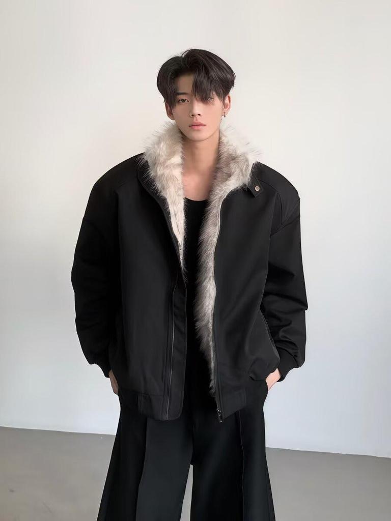 2025 Retro Men's Golden Eagle Fur Collar Winter Coat - Warm, Thickened Cotton Jacket