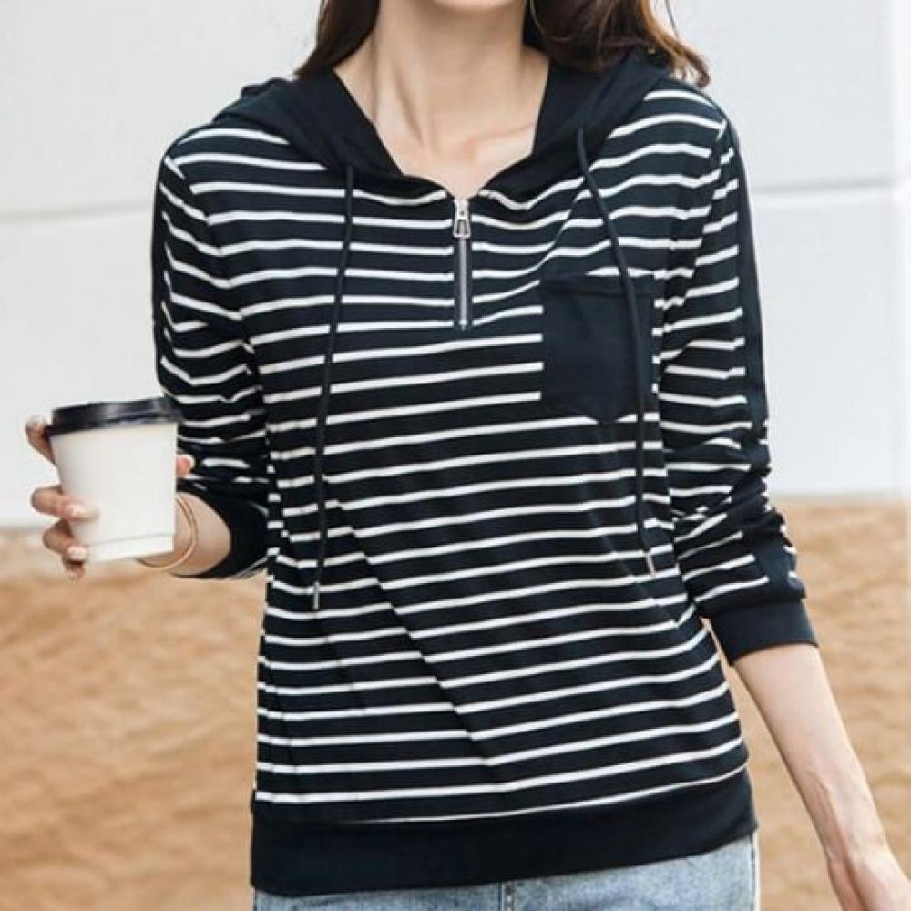 Navava Men S NT2988 STriped Zip PoinT Hoodie Long Sleeve T ShirT