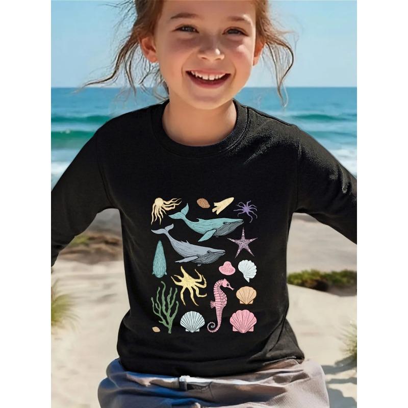 European sizes Girls  Long Sleeve T-Shirt Soft And Comfortable Everyday Top, Suitable for Home, Outdoor, And Sports Activities