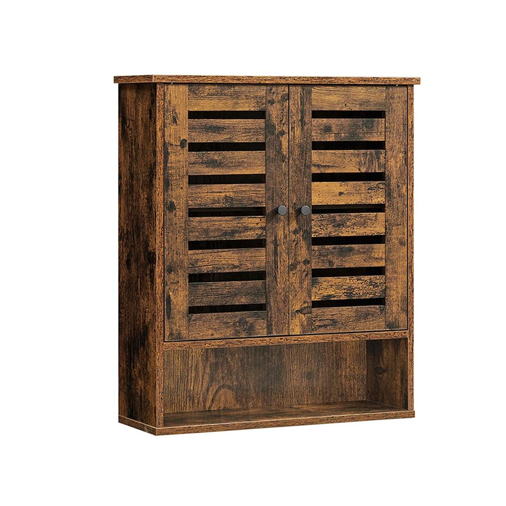 VASAGLE Wall Cabinet, Hanging Bathroom Storage Cabinet, Medicine Cupboard with Adjustable Shelf, Double Shutter Doors and Open Shelf, 60 x 20 x 70 cm