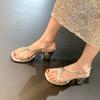 Silver high heels femininity beautiful high sense cross word with thick heel fairy sandals summer