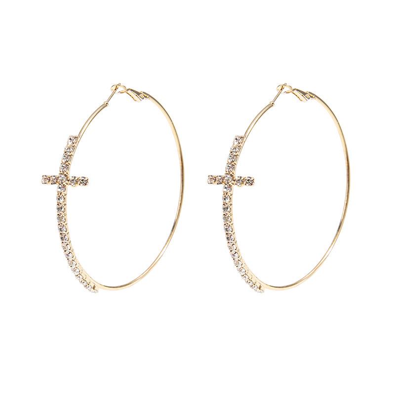 Gold-tone Diamond-Inlaid Hoop Earrings - Bold European and American Style for Women