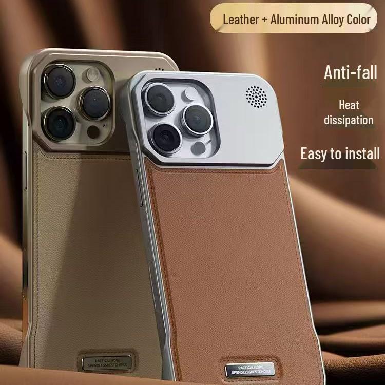 Creative Drop-Proof Leather Magnetic Lens Frame Phone Case for iPhone 17 16 Pro Max серый