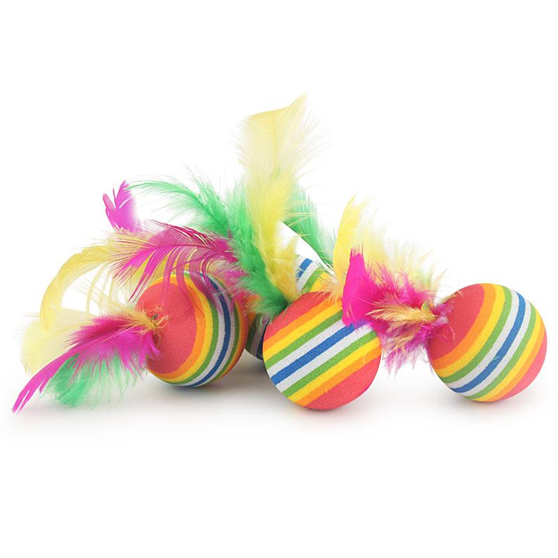 10PCS Rainbow Color Feather Ball Cat Toy Colorful Small Ball Pet Toys