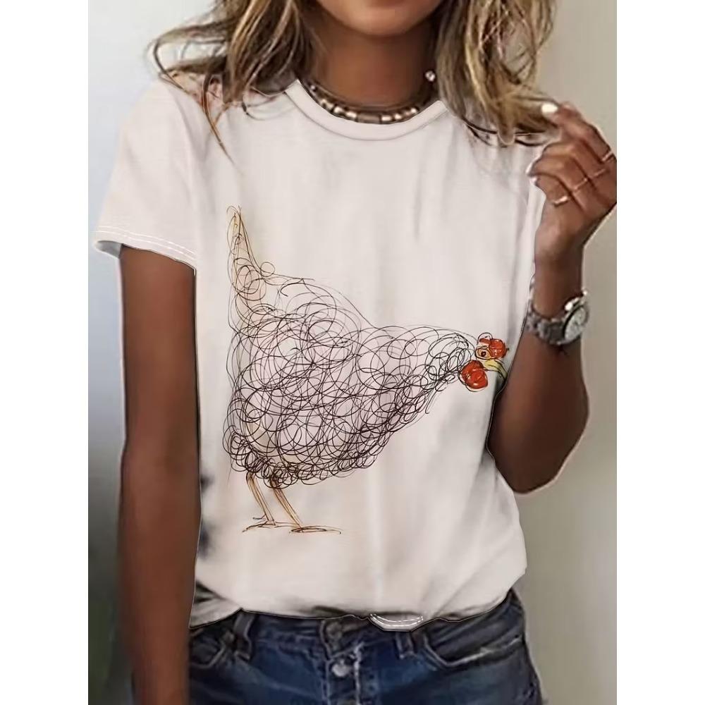 New Women's Kawaii Animal Pattern Printed T-shirt Casual Short-sleeved Round Neck T-shirt Cat Goat Anime Tops Clothing