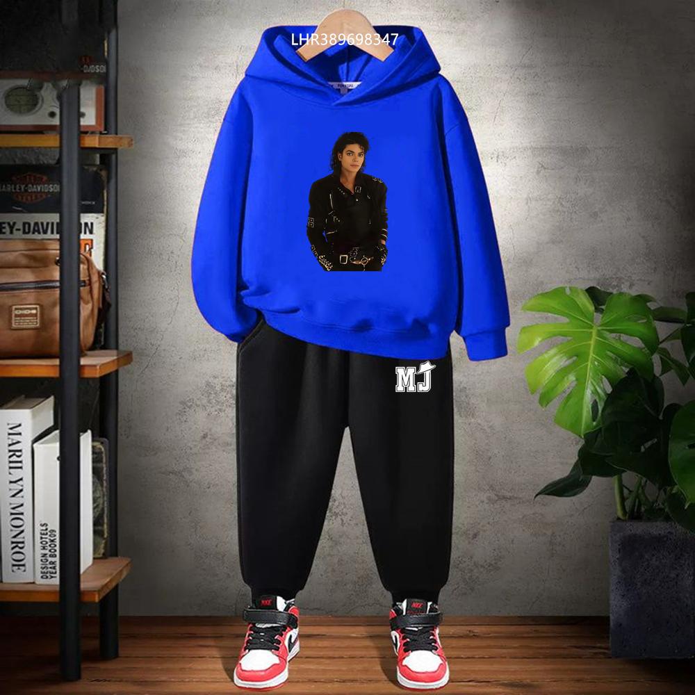TZWYChildren's Hoodie+Pants Suit Black 3-12 Years Girl Sweatshirt Sets Boys Pants Suits Michael Jackson Printing Autumn Clothing
