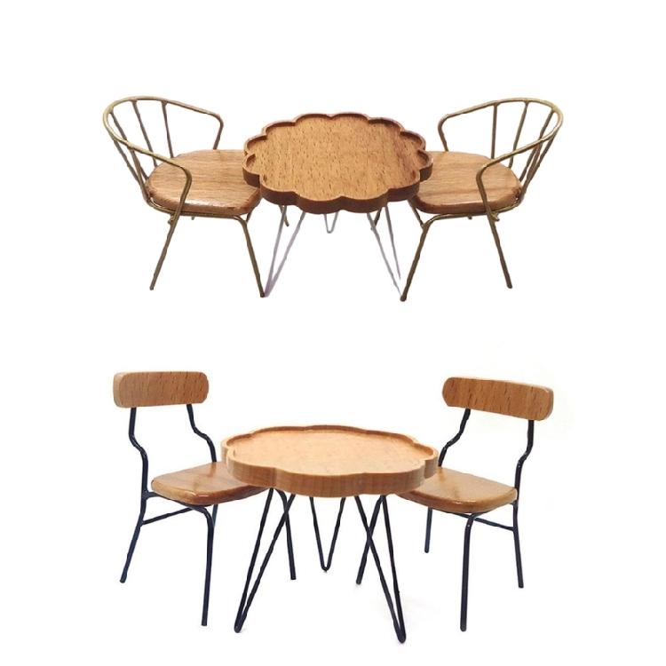 Simulation Leisure Table Chair Set Kids Pretend Play Accessories Furniture For 1/12 Doll House Scene Setting Decoration