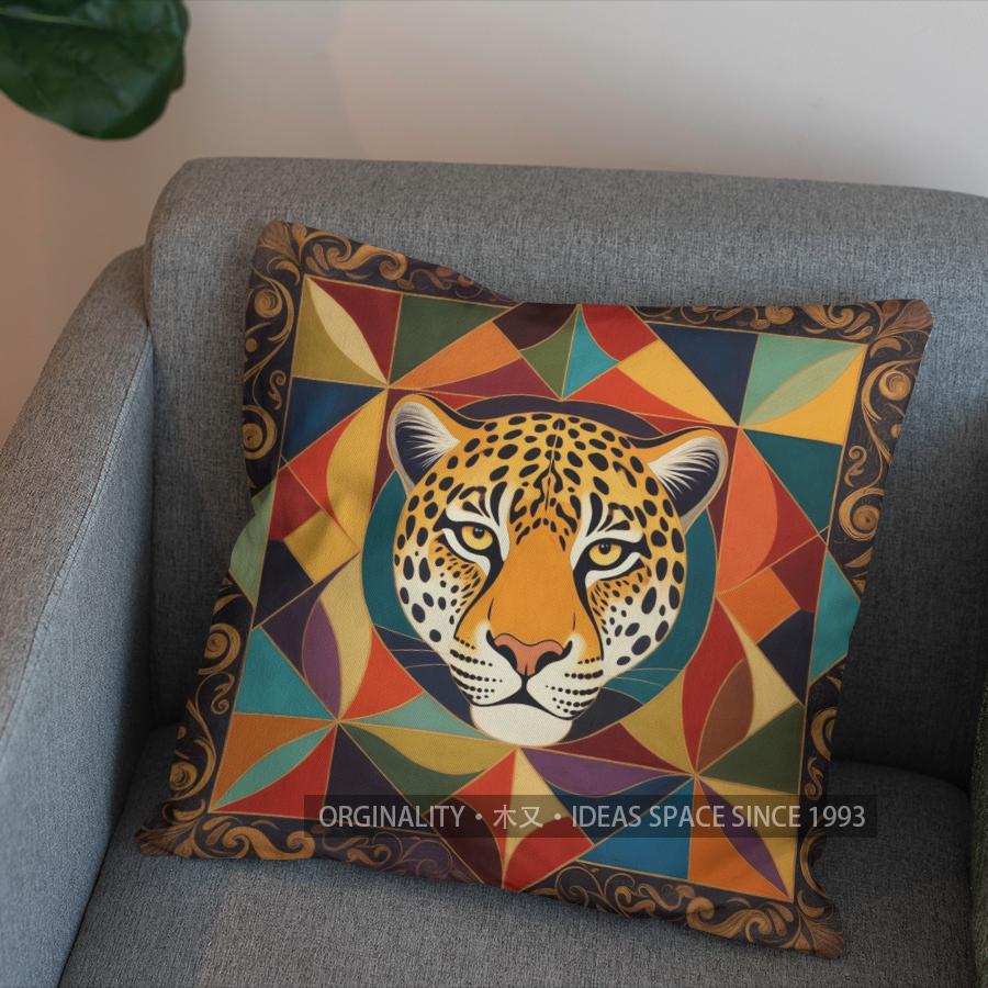 2D Leopard-Patterned Cushion With Gold Spots Pattern Cushion Cover Suitable For Sofa Bedroom Car Pillow Cover