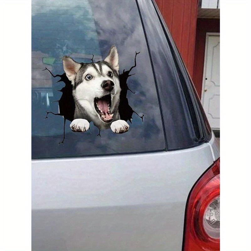 1pc Doodle Style Car Sticker with Cracks & Husky Dog Design