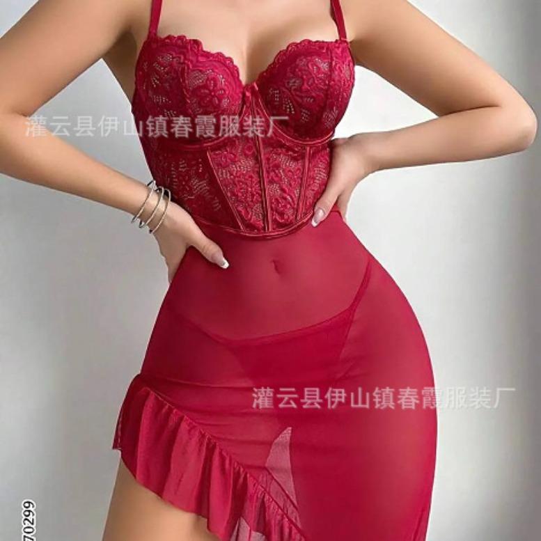 New sexy underwear big chest women's lace short skirt sexy short skirt hollow suspender skirt summer