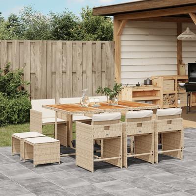 Vidaxl 11-Cz. Garden Furniture Set With Cushions, Beige, Poly Rattan