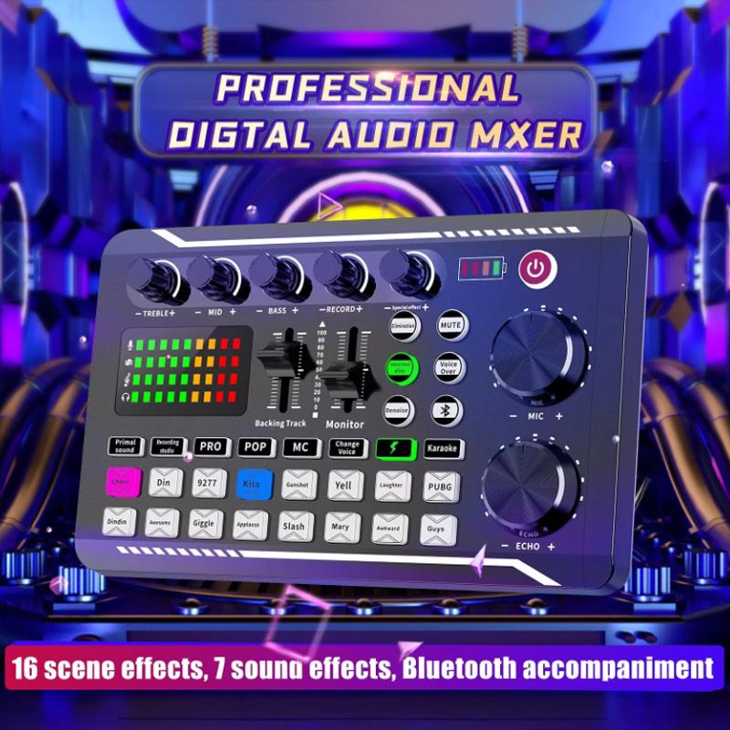 F998 Podcast Live Equipment Bundle, Professionelle Live-Soundkarte mit Mikrofon-Set Mixer Aufnahmestudio-Paket Musik Singen