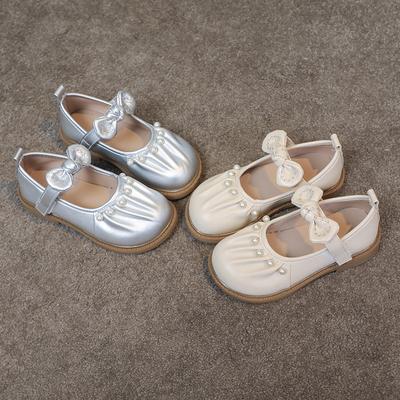 New Spring and Autumn Children's Shallow Mouth Pleated Stylish Korean Version of Girls Soft Bottom Leather Shoes