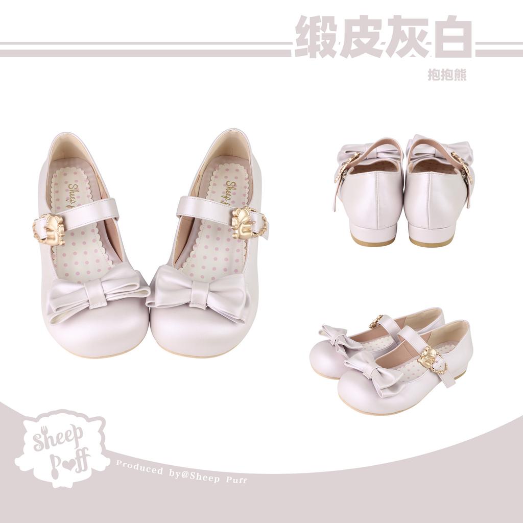 Hug the bear, satin puLolita versatile cute single shoes