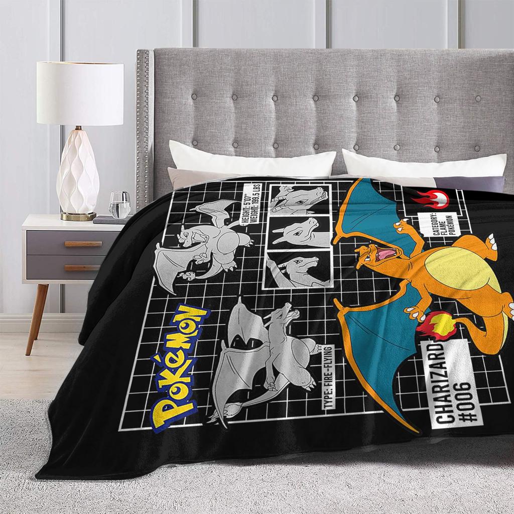 Pokemoned Charizard 006 Schematic Poster Knitted Blankets Fleece  Ultra-Soft Throw Blanket for Outdoor Travel Bedspread