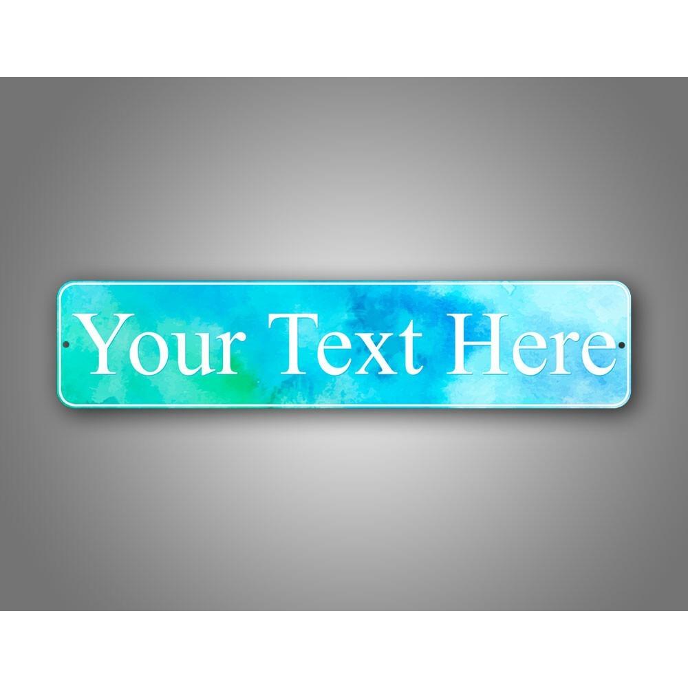

Custom Metal Sign Blue Watercolor Street Decor Personalized 4x16 Inch Wall Art For Home Bar Cafe синий
