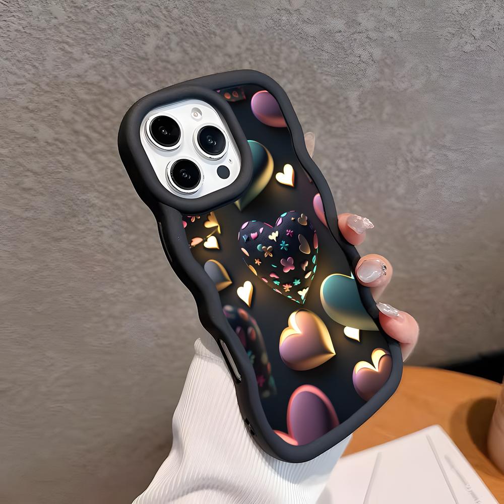 Y2K Leuchtende Herzen Wellige Kante TPU Handyhülle für iPhone 17 16 15 14 13 12 11 Air Pro Max Plus Buntes Cover