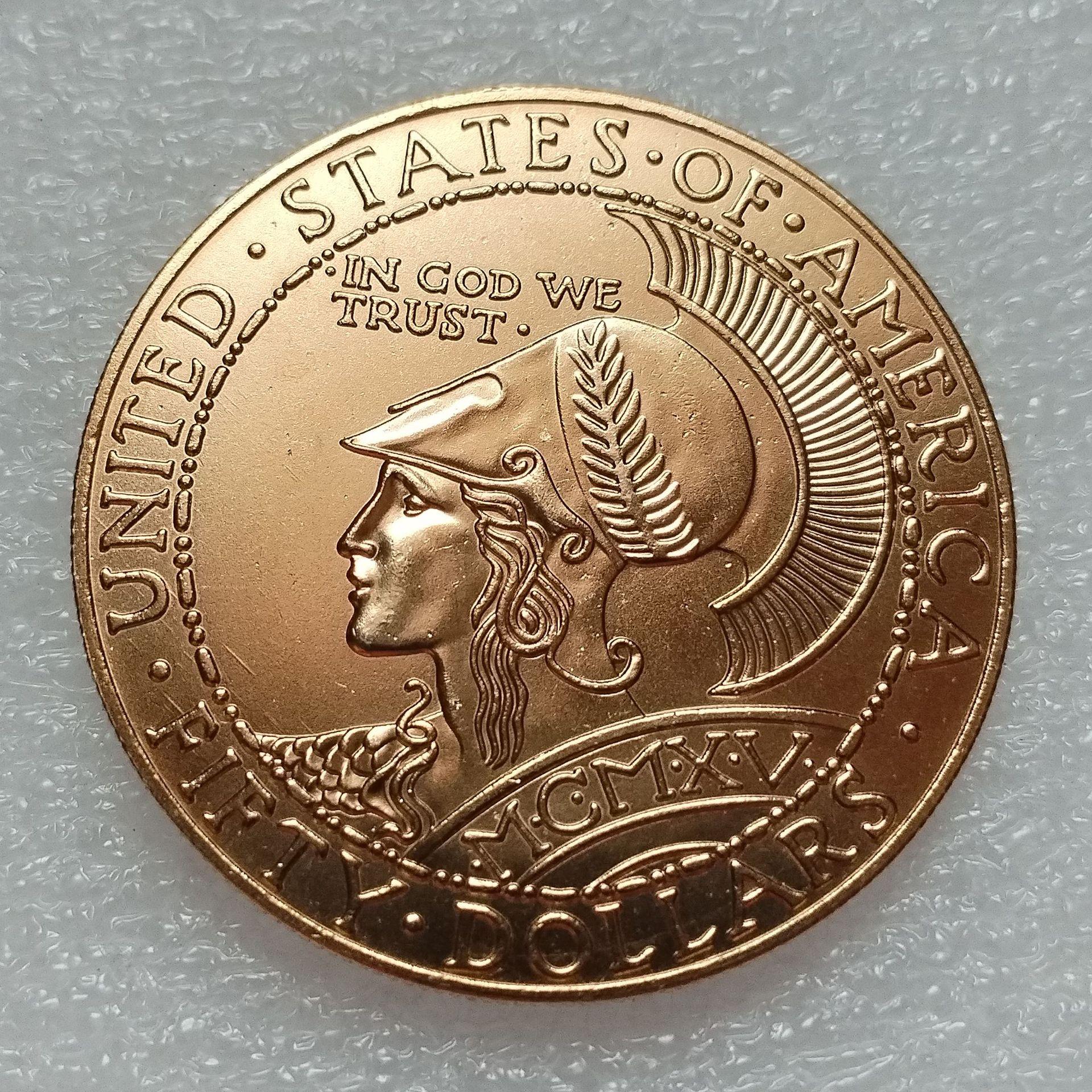 50 US dollars, owl, gold-plated copper, 43mm commemorative coin, handicrafts
