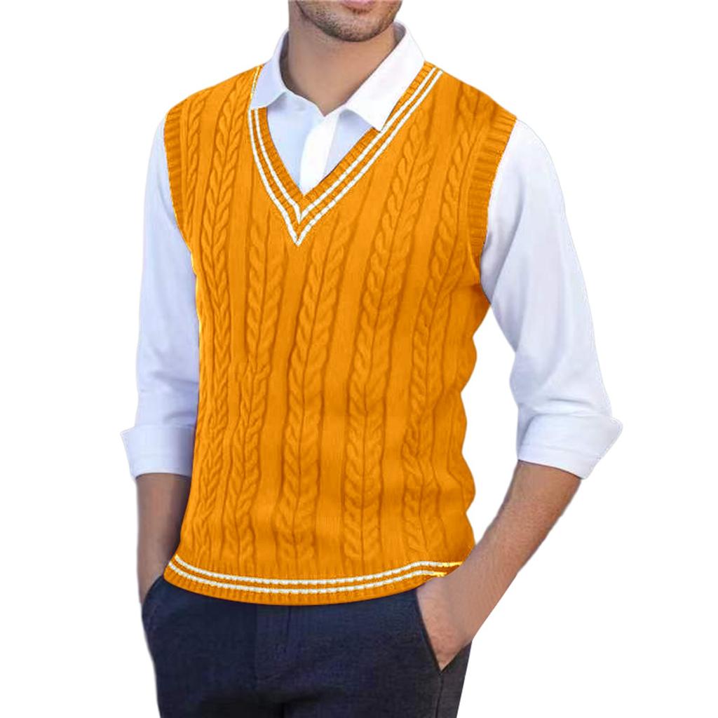Men's Knitted Sweater V-Neck Twisted Flower Uniform Sweater Vest Knitted Sweater Vest