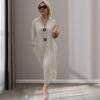 Women Dress V Neck Button Decor Long Sleeve Loose Solid Color Plus Size Mid-calf Length Simple Style Commute Daily Wear Midi Dress