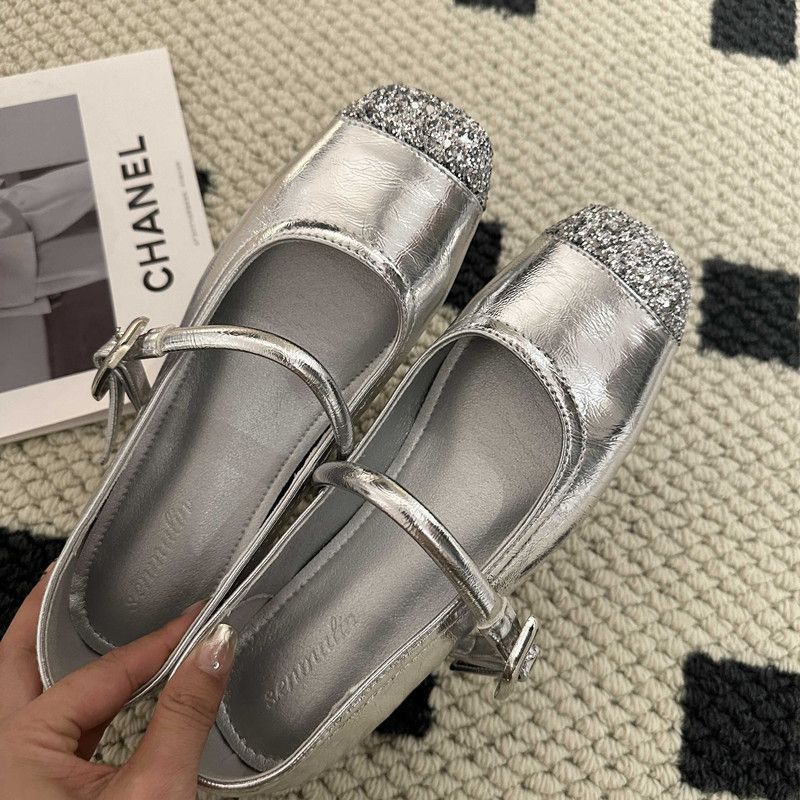 Super Fairy French Light Mouth with Single Shoes Fashionable Silver Mary Jane Women's Shoes Summer and Autumn New Models