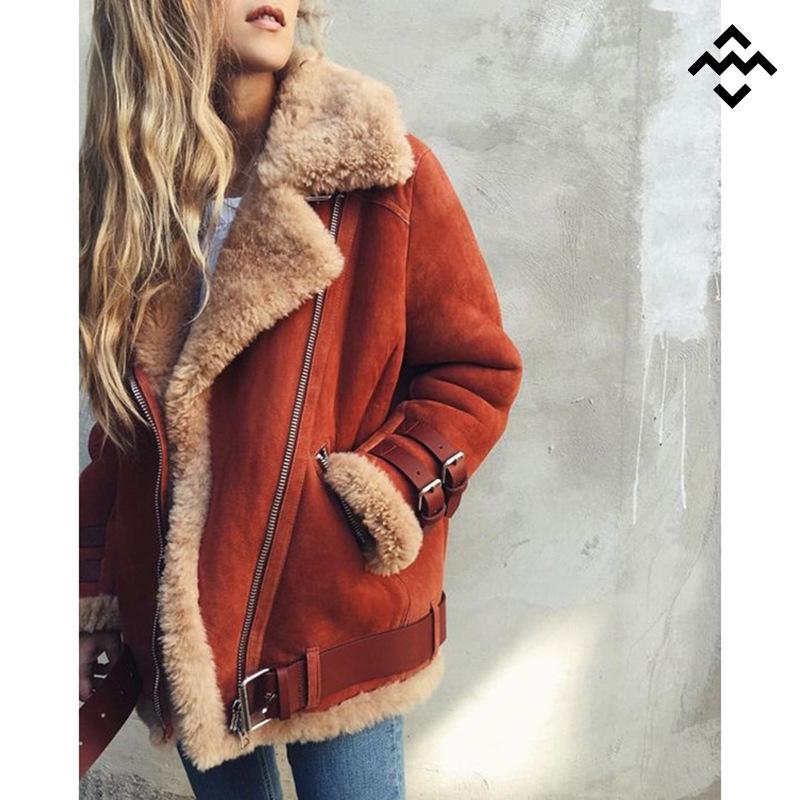 Women's Deerskin Motorcycle Jacket with Lamb Wool and Cotton Fur
