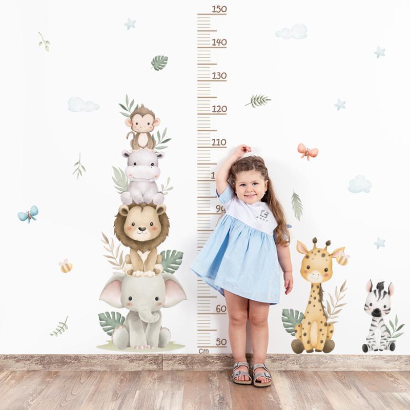 Baby Room Height Growth Chart Removable Wall Sticker Jungle Animals Ruler Decal Kids Children Bedroom Measurement Decor