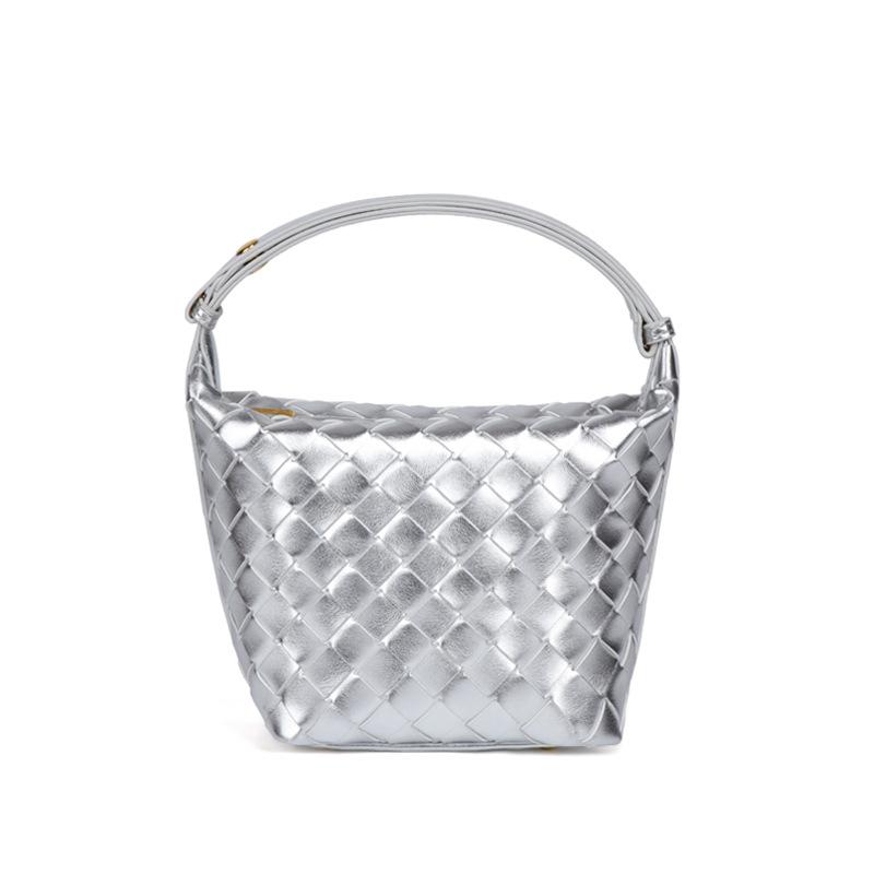 Elegant Hand-held Lunch Box Bag, Fashionable Hand-woven Bag, Trendy and Versatile Casual Shoulder Bag, Soft Leather Underarm Bag