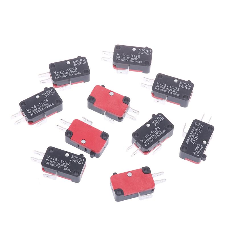 10Pcs Micro Switch V-15-1C25 Silver Point V-15-1C25 Microwave Oven Contact Switch Copper Point Tact Switch Limit Microswitch