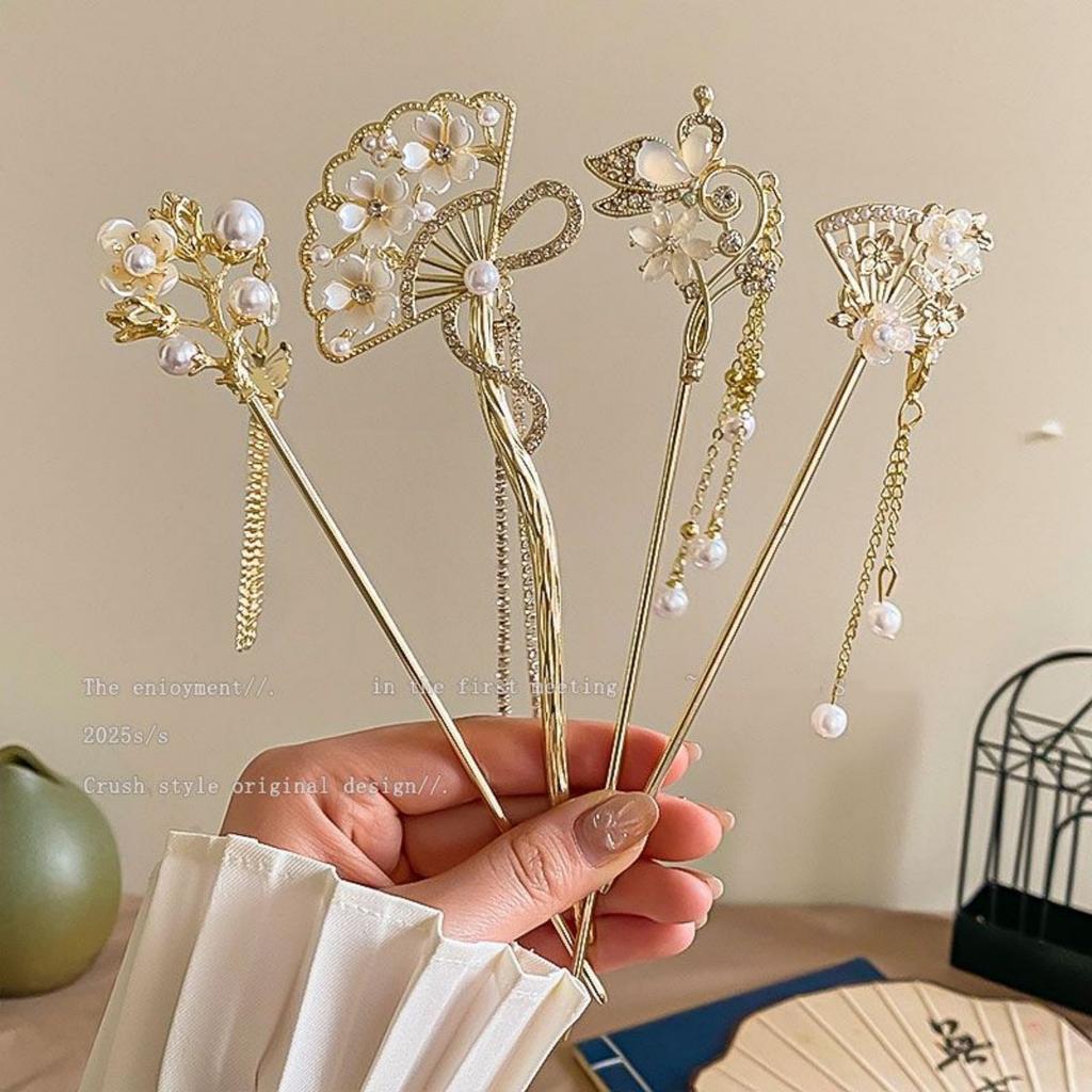 Neo Chinese Style Jewelry Hairpin For Women Glitter Butterfly Flower Pearl Tassel Hair Stick Girls Fashion Hair Accessories 1pc