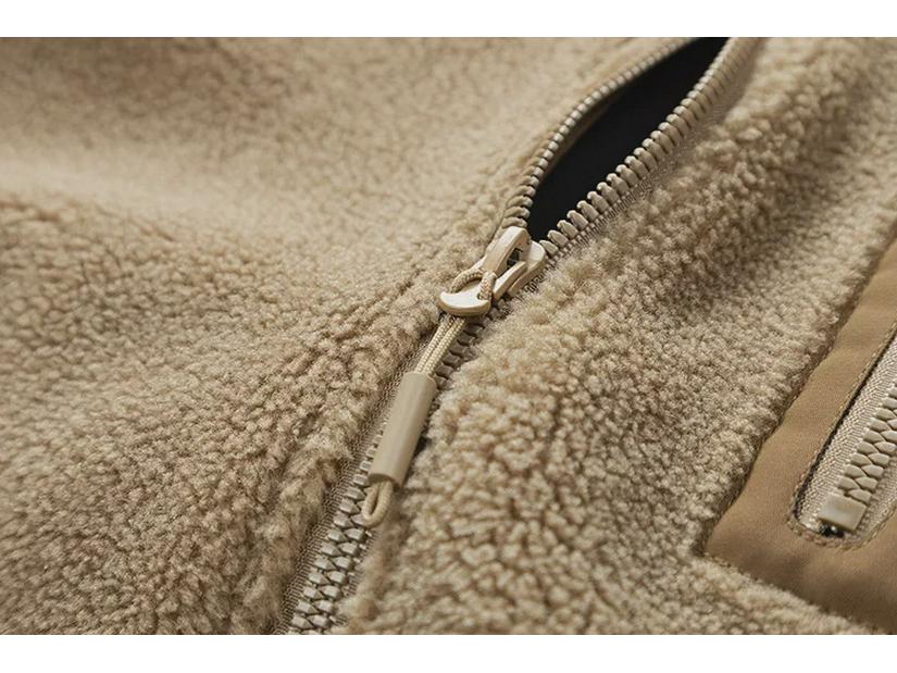 European and American Blue Stand-Up Collar Polar Fleece Lamb Wool Coat