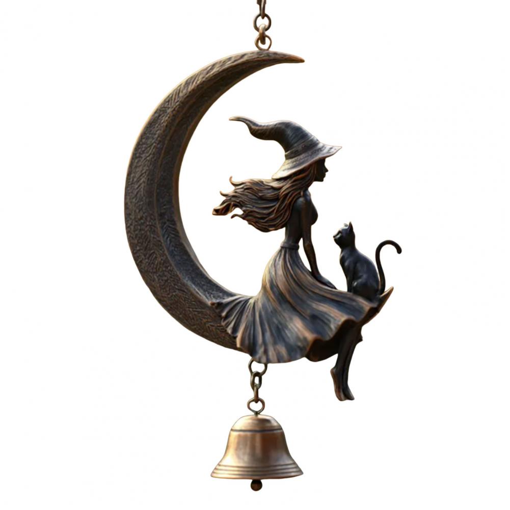 

Witch Wind Chime Outdoor Metal Wind Chime Halloween Witch Black Cat Moon Wind Chime for Garden Patio Decor Metal for Outdoor