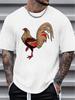 Unisex White Tee Retro Red Brown Rooster Animal Graphic Print Short Sleeve Loose Casual Top For Adult Male Daily Street Wear Outfit