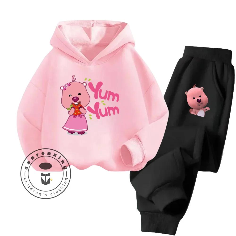 2025 Loppy Cartoon Einfarbiges Hoodie-Set A Hip-Hop-Stil Reines Baumwoll-Kostengünstiges Hoodie-Set Geliebt von Kindern im Alter von 3-14 Jahren